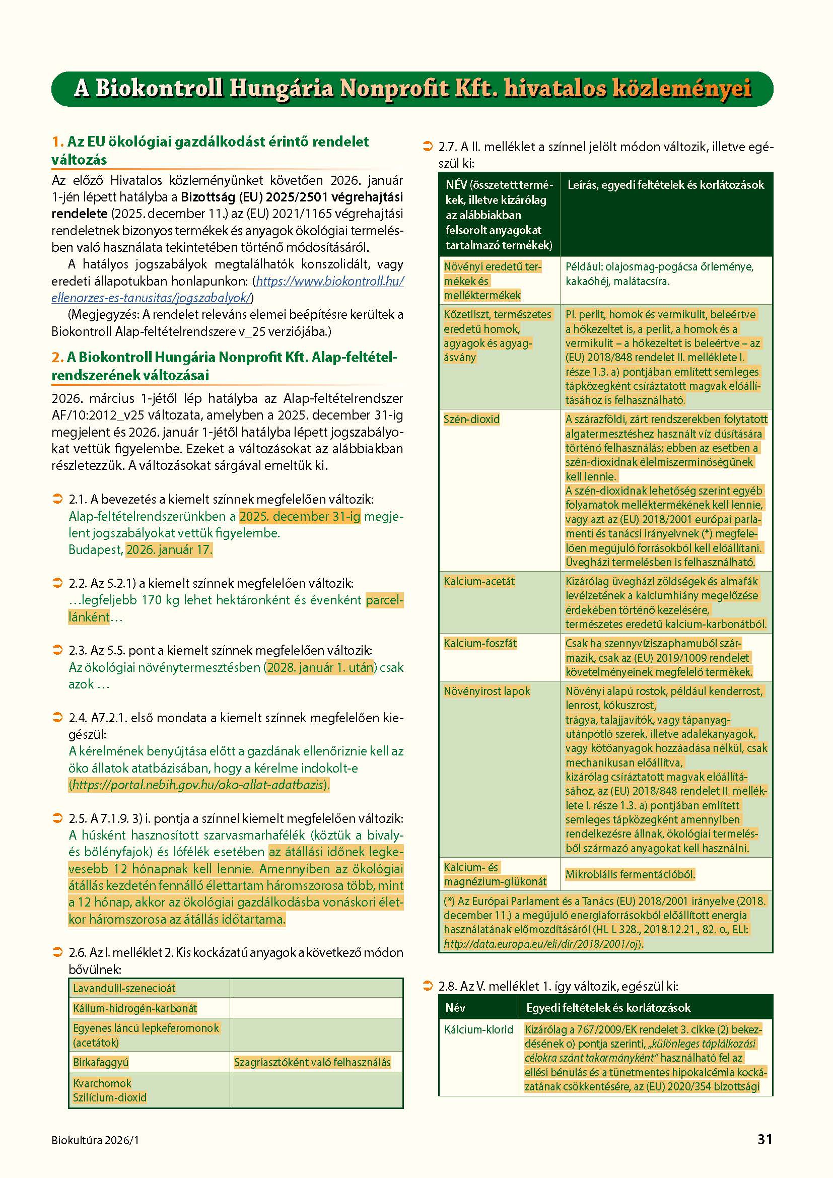 Hivatalos közlemények (Biokultúra 2026/1)